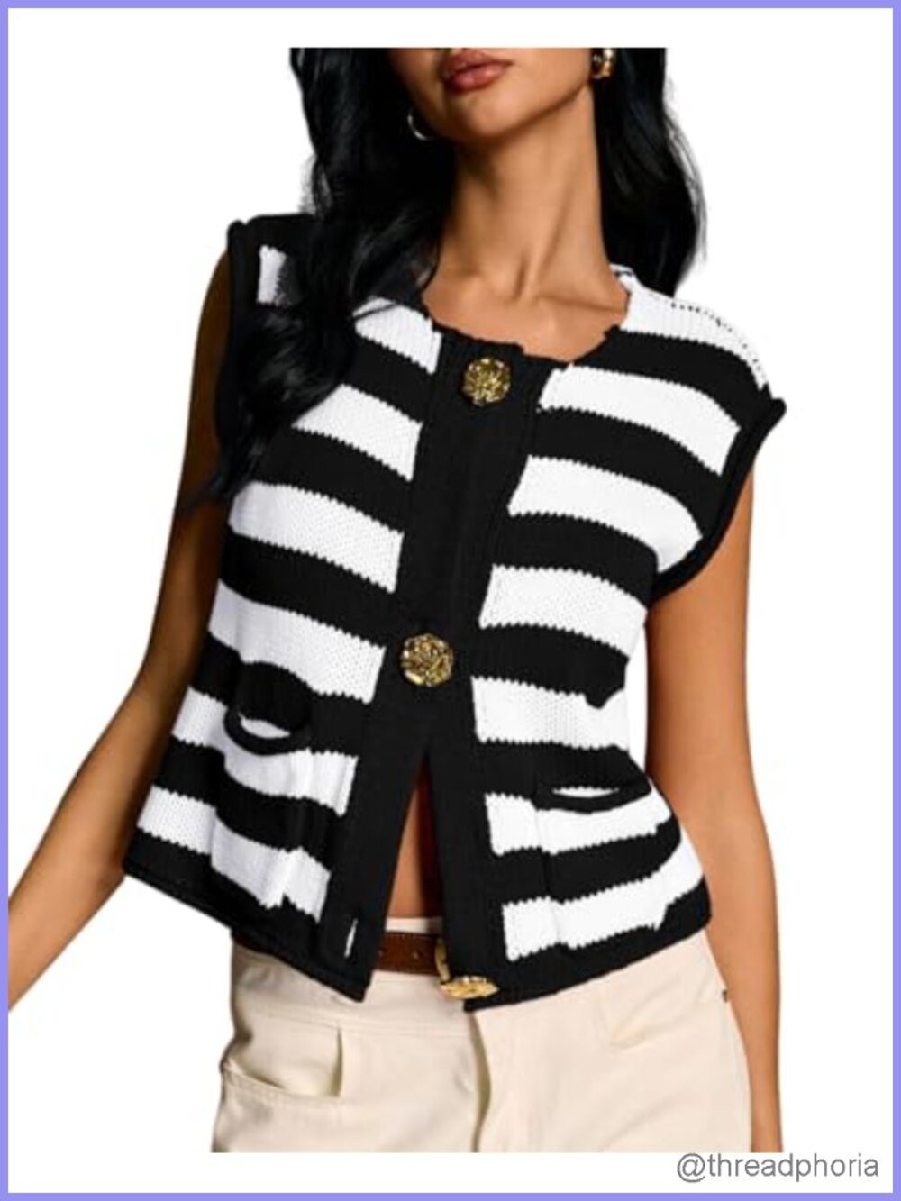 Crochet Knit Sweater Vest Button Down with Pockets Sleeveless